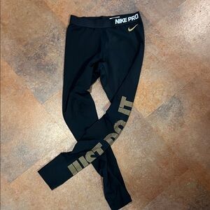 Nike Kids Black and Gold Leggings